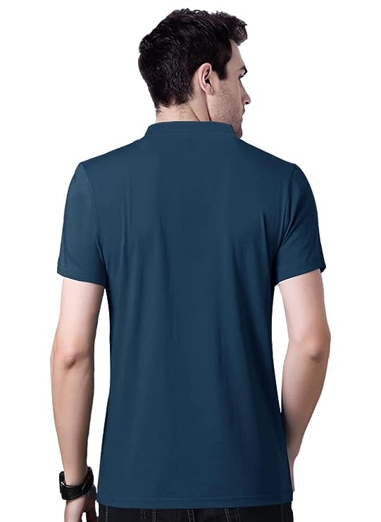 Men Striped Round Neck Cotton Blend Blue T-Shirt