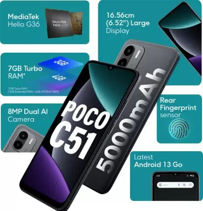 POCO C51 (Power Black, 64 GB)  (4 GB RAM)#JustHere