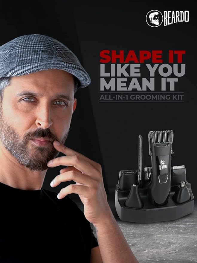 Beardo Multipurpose Trimmer Kit For Men | 21 Length Settings | 6 attachments | Beard/Hair/Body/Precision/Ear/Nose Trimmer | With Dock | 60 min. run time | Stainless Steel Blades