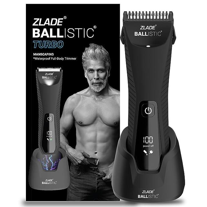 Zlade Ballistic TURBO 3.0 Manscaping Body Trimmer for Men | Private Part Shaving | Beard, Pubic Hair Groomer | Waterproof, Cordless, Rechargeable | Wireless Fast Charging, Travel Lock | 1.5mm Sensitive Comb, Zero Nicks or Cuts