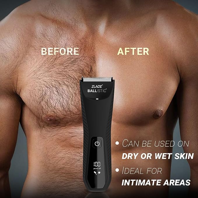Zlade Ballistic TURBO 3.0 Manscaping Body Trimmer for Men | Private Part Shaving | Beard, Pubic Hair Groomer | Waterproof, Cordless, Rechargeable | Wireless Fast Charging, Travel Lock | 1.5mm Sensitive Comb, Zero Nicks or Cuts