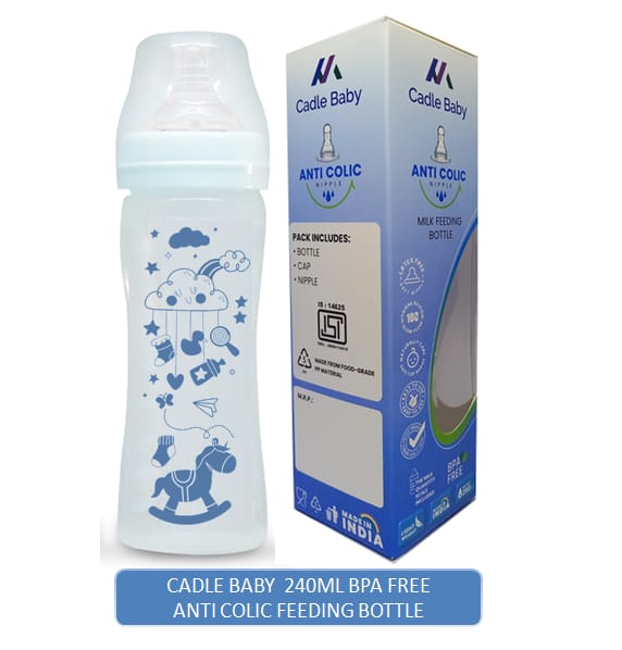 Cadel Baby Anti-Colic Slim-Regular Neck Milk Feeding Bottle with BPA-Free Nipple -240ml(blue) hiloramart.com